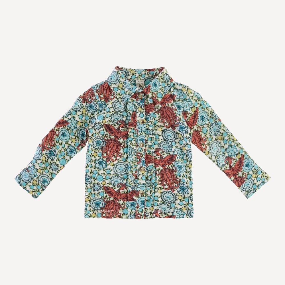 VGUC 3T Kate Quinn Long Sleeve Rolled Tuxedo Shirt Firebird Cotton Ruffle